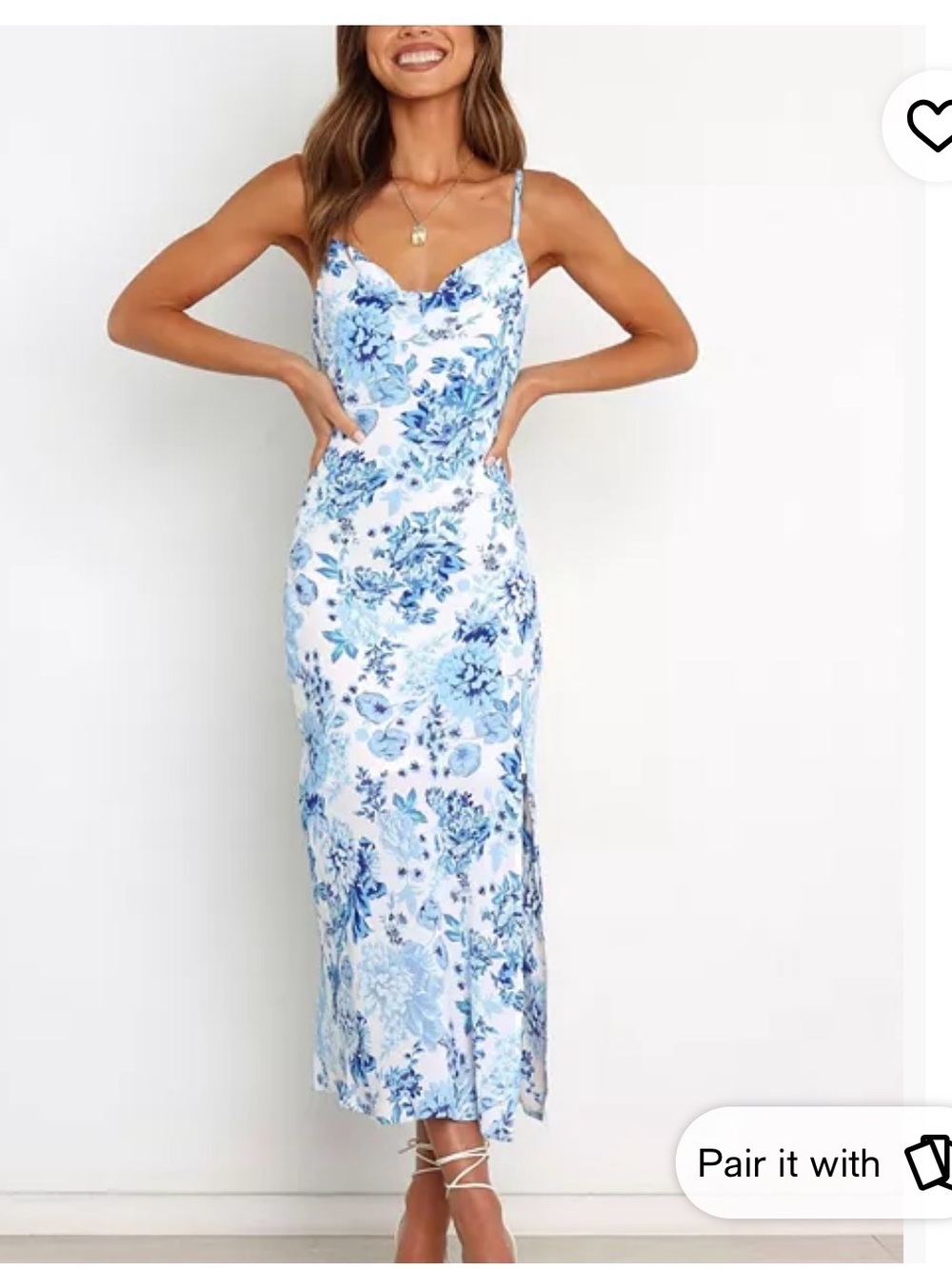 Blue Floral Slip Midi Dress - Women's